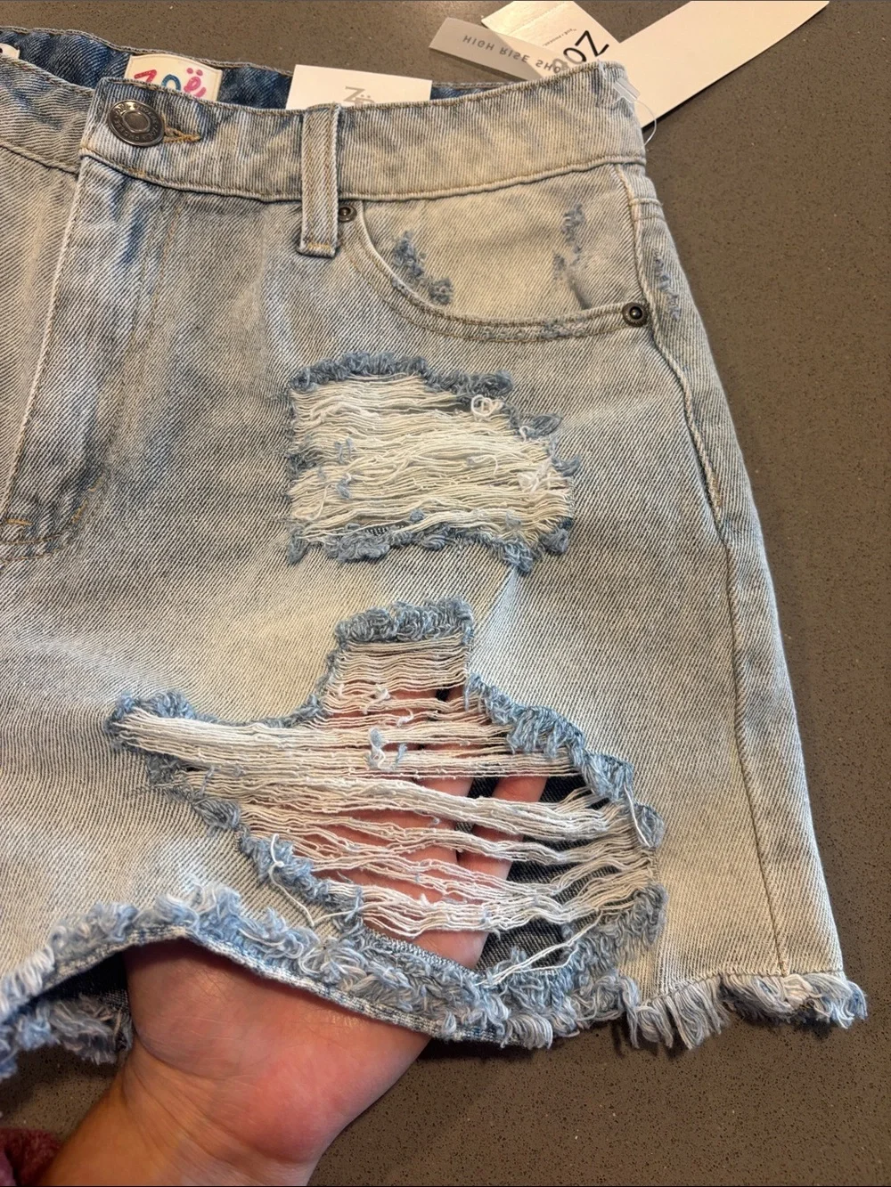 NWT Zoe High-Rise Distressed Denim Shorts - Light Blue
